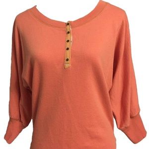 Free People Orange Snap Button Crewneck Sweatshirt